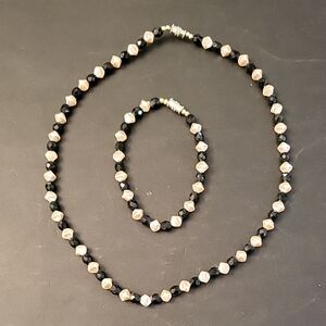 Classic Black and Cream Beaded Necklace & Bracelet Set, Joinable!